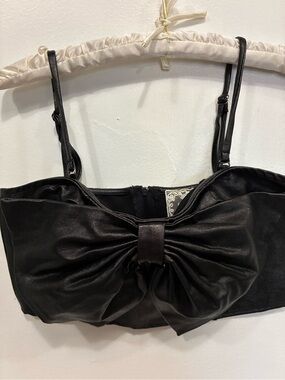 Sadie & Sage Black Bow Crop Top faux leather